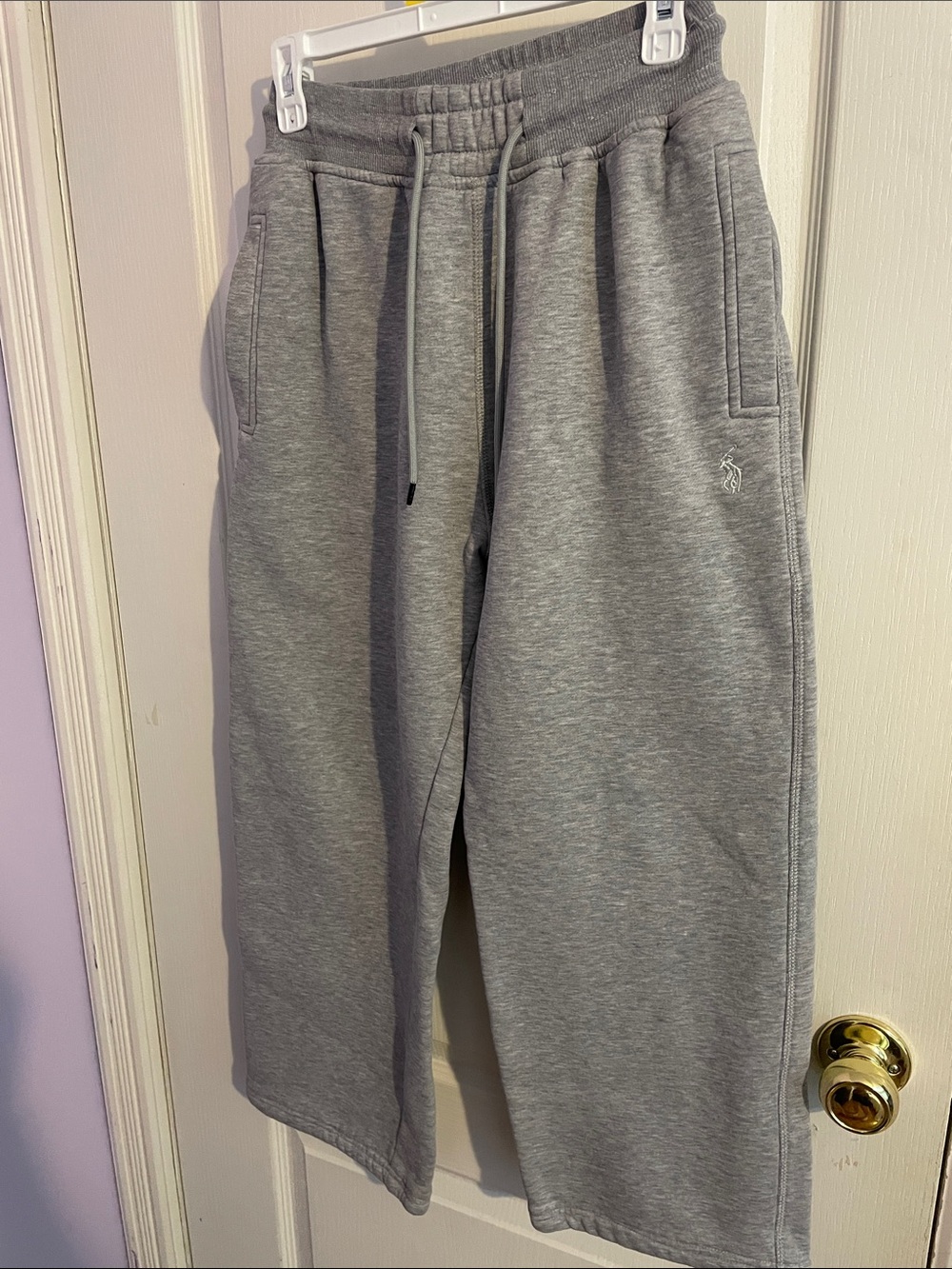 Polo Ralph Lauren Gray Wide Leg Fleece Sweatpants with Drawstring